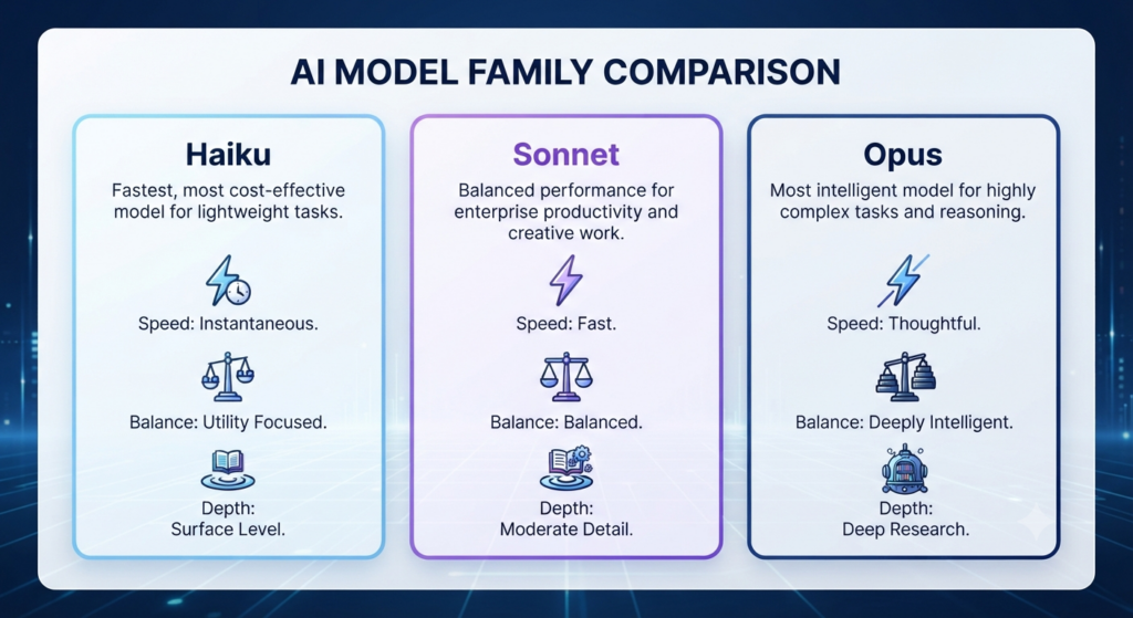 Claude model comparison across Opus, Sonnet and Haiku tiers