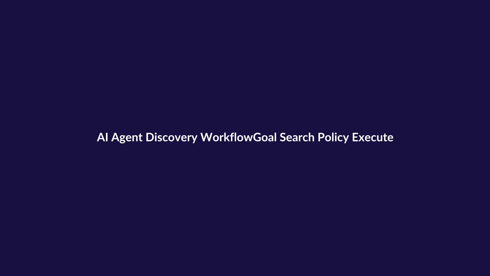 AI agent discovery workflow from user goal to candidate search policy filtering routing and execution