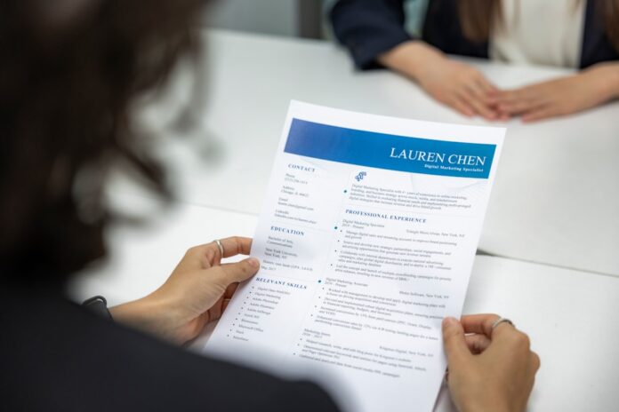 Resume and CV documents during a professional job application